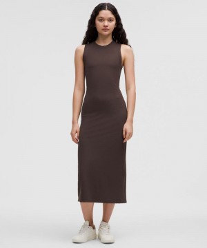 Φορεμα Lululemon All Aligned Ribbed Midi γυναικεια σοκολάτα | Greece-2783961