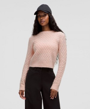 Πουλόβερ Lululemon Alpaca Wool-Blend Crosshatch γυναικεια ροζ ασπρα | Greece-8049632