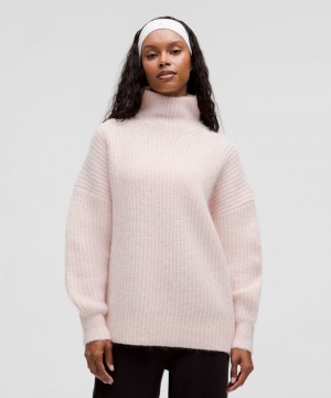 Πουλόβερ Lululemon Alpaca Wool-Blend Funnel-Neck γυναικεια ροζ ασπρα ασπρα | Greece-6254193