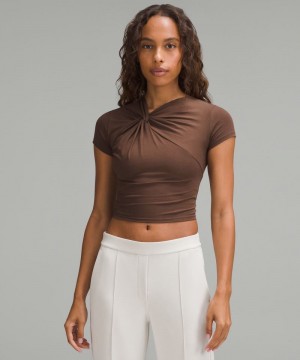 μπλουζακια Lululemon Asymmetrical Front-Twist γυναικεια καφε | Greece-0128746