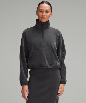 Φουτερ Lululemon Brushed Softstreme Half Zip γυναικεια μαυρα | Greece-6741950