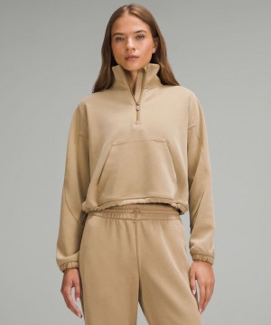 Φουτερ Lululemon Brushed Softstreme Half Zip γυναικεια καφε | Greece-6728451