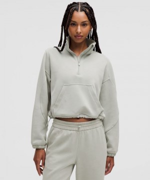 Φουτερ Lululemon Brushed Softstreme Half Zip γυναικεια γκρι | Greece-0846197
