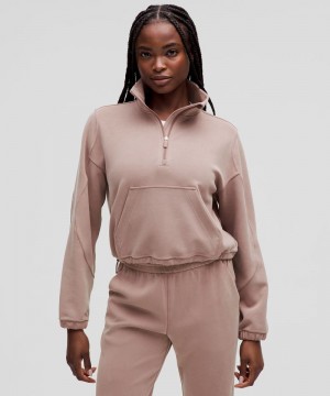 Φουτερ Lululemon Brushed Softstreme Half Zip γυναικεια ροζ | Greece-8720691