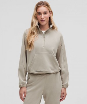 Φουτερ Lululemon Brushed Softstreme Half Zip γυναικεια γκρι | Greece-5341970