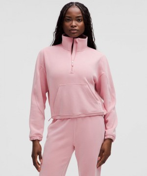 Φουτερ Lululemon Brushed Softstreme Half Zip γυναικεια ροζ | Greece-7453206