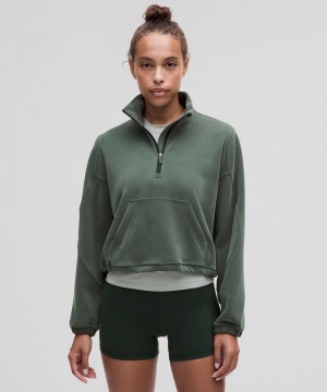 Φουτερ Lululemon Brushed Softstreme Half Zip γυναικεια πρασινο | Greece-3028964