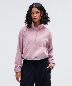 Φουτερ Lululemon Brushed Softstreme Half Zip γυναικεια ροζ ροζ | Greece-5946108