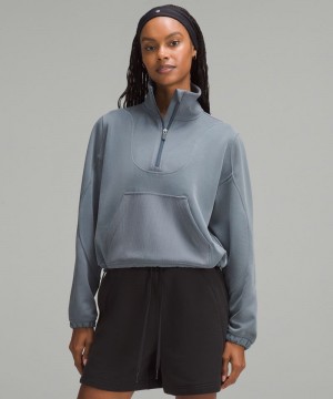 Φουτερ Lululemon Brushed Softstreme Ribbed Half Zip γυναικεια γκρι | Greece-7846510