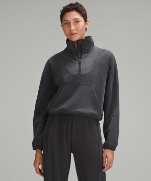 Φουτερ Lululemon Brushed Softstreme Ribbed Half Zip γυναικεια μαυρα | Greece-8930174