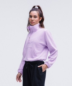 Φουτερ Lululemon Brushed Softstreme Ribbed Half Zip γυναικεια μωβ | Greece-5723809