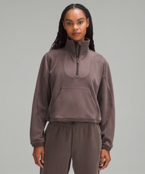 Φουτερ Lululemon Brushed Softstreme Ribbed Half Zip γυναικεια σοκολάτα | Greece-8539017