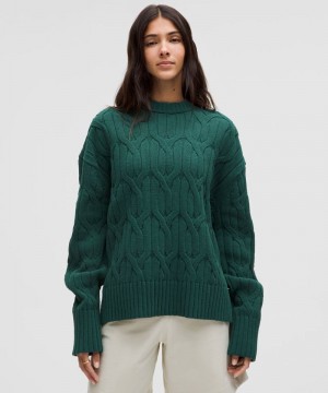 Πουλόβερ Lululemon Cable-Knit Oversized Crewneck γυναικεια τυρκουάζ | Greece-7903658