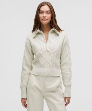 Πουλόβερ Lululemon Cable-Knit Oversized Half Zip γυναικεια Μπεζ | Greece-4689153