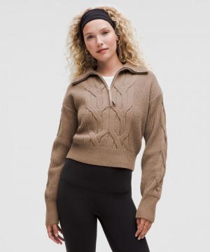 Πουλόβερ Lululemon Cable-Knit Oversized Half Zip γυναικεια γκρι | Greece-5679410