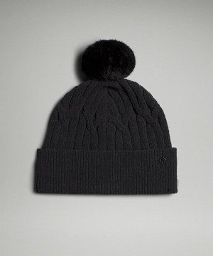 Σκουφακι Lululemon Cable-Knit Pom-Pom γυναικεια μαυρα | Greece-7019385