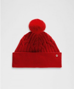 Σκουφακι Lululemon Cable-Knit Pom-Pom γυναικεια σκούρο κοκκινα | Greece-1349086