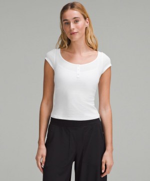 μπλουζακια Lululemon Cap-Sleeve Henley γυναικεια ασπρα | Greece-6958720