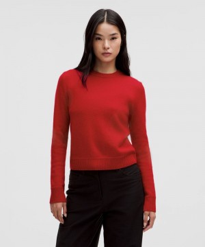 Πουλόβερ Lululemon Cashmere Slim-Fit Crewneck γυναικεια σκούρο κοκκινα | Greece-5364720