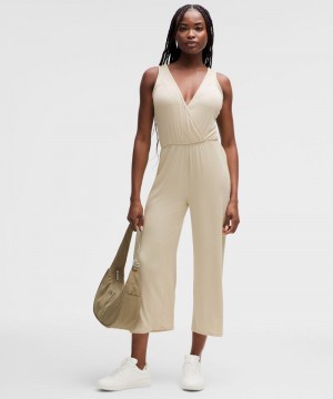 Φορεμα Lululemon Cropped Wide-Leg Ribbed Jumpsuit γυναικεια Μπεζ ασπρα | Greece-9325471