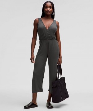 Φορεμα Lululemon Cropped Wide-Leg Ribbed Jumpsuit γυναικεια βαθυ γκρι | Greece-0539678