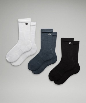 Καλτσεσ Lululemon Daily Stride Ribbed Comfort Crew ανδρικα ασπρα μπλε μαυρα | Greece-6078123
