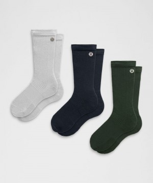 Καλτσεσ Lululemon Daily Stride Ribbed Comfort Crew ανδρικα ασημι σκουρο μπλε πρασινο | Greece-0869473