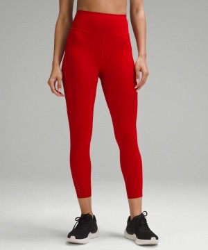 Κολαν Lululemon Fast and Free High-Rise Tight 25” Pockets γυναικεια σκούρο κοκκινα | Greece-8034916