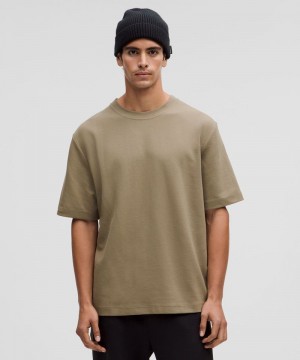 μπλουζακια Lululemon Heavyweight Cotton Textured Short-Sleeve ανδρικα καφε | Greece-0816459