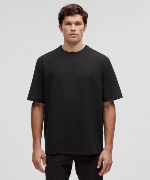 μπλουζακια Lululemon Heavyweight Cotton Textured Short-Sleeve ανδρικα μαυρα | Greece-3164729