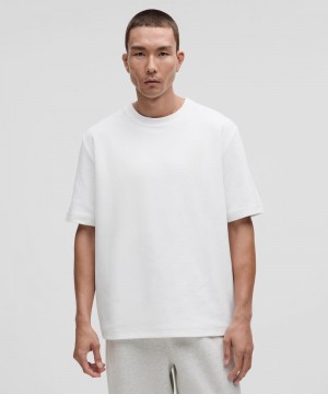 μπλουζακια Lululemon Heavyweight Cotton Textured Short-Sleeve ανδρικα ασπρα | Greece-7905836