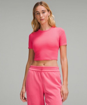 μπλουζακια Lululemon Hold Tight Straight-Hem Cropped γυναικεια ροζ | Greece-1643752