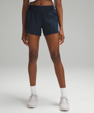 Σορτσ Lululemon Hotty Hot High-Rise Lined 4" γυναικεια σκουρο μπλε | Greece-3125467
