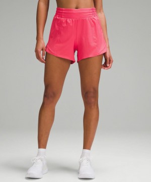 Σορτσ Lululemon Hotty Hot High-Rise Lined 4" γυναικεια ροζ | Greece-9236570