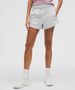 Σορτσ Lululemon Inner Glow High-Rise 3" French Terry γυναικεια ανοιχτο γκρι | Greece-9237806