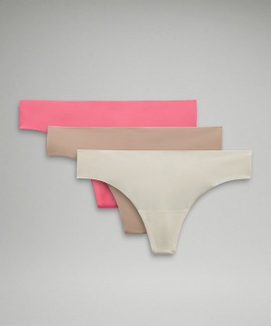 εσωρουχα Lululemon InvisiWear Mid-Rise Thong 3 Pack γυναικεια ροζ ροζ Μπεζ | Greece-8672514