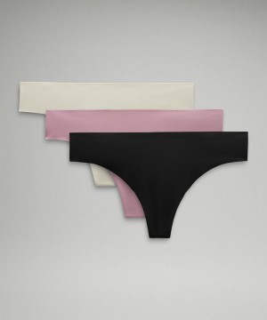 εσωρουχα Lululemon InvisiWear Mid-Rise Thong 3 Pack γυναικεια Μπεζ ροζ ροζ μαυρα | Greece-1940532
