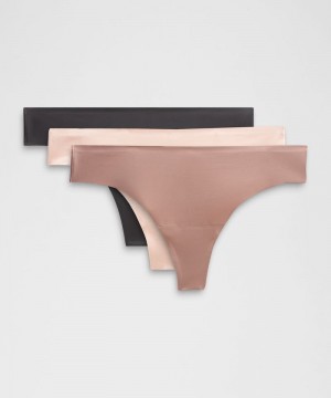 εσωρουχα Lululemon InvisiWear Mid-Rise Thong 3 Pack γυναικεια μαυρα ροζ | Greece-2736159
