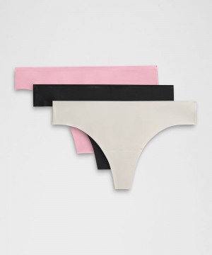 εσωρουχα Lululemon InvisiWear Mid-Rise Thong 3 Pack γυναικεια Μπεζ ροζ μαυρα | Greece-7305468