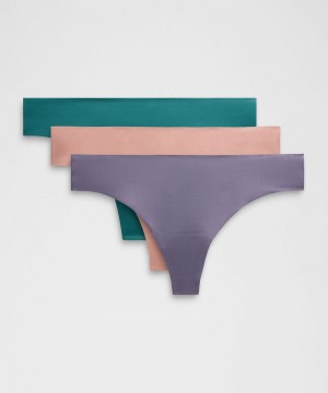 εσωρουχα Lululemon InvisiWear Mid-Rise Thong 3 Pack γυναικεια τυρκουάζ ροζ βαθυ γκρι | Greece-6489023