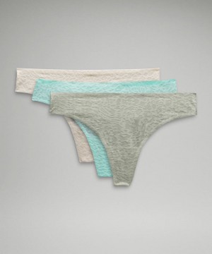 εσωρουχα Lululemon InvisiWear Mid-Rise Thong Performance Lace γυναικεια Μπεζ γκρι μεντα | Greece-7952310