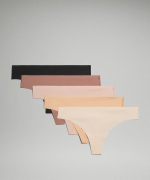 εσωρουχα Lululemon InvisiWear Mid-Rise Thong γυναικεια μαυρα ροζ Μπεζ | Greece-1703524