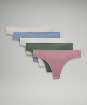 εσωρουχα Lululemon InvisiWear Mid-Rise Thong γυναικεια Μπεζ γκρι ροζ ροζ μπλε ασπρα | Greece-7492013