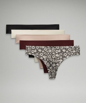 εσωρουχα Lululemon InvisiWear Mid-Rise Thong γυναικεια μαυρα Μπεζ σκούρο κοκκινα ροζ με λουλουδια Μπεζ μαυρα | Greece-9376241