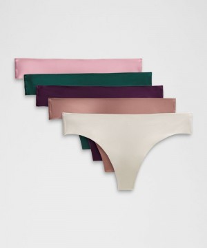 εσωρουχα Lululemon InvisiWear Mid-Rise Thong γυναικεια Μπεζ τυρκουάζ ροζ ροζ | Greece-0195826