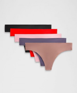 εσωρουχα Lululemon InvisiWear Mid-Rise Thong γυναικεια μαυρα ροζ βαθυ γκρι ροζ | Greece-1956873