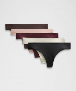 εσωρουχα Lululemon InvisiWear Mid-Rise Thong γυναικεια μαυρα Μπεζ ροζ σκούρο κοκκινα | Greece-0382145