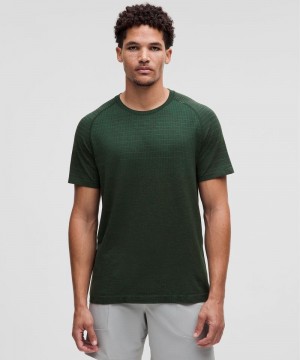 μπλουζακια Lululemon Metal Vent Tech Short-Sleeve Glow Stripe ανδρικα τυρκουάζ βαθυ πρασινο | Greece-6792834