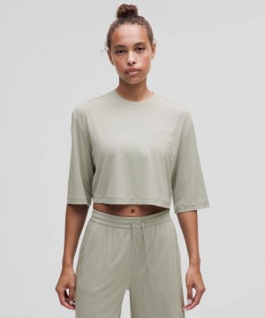 μπλουζακια Lululemon Modal Relaxed-Fit Cropped Short-Sleeve γυναικεια γκρι | Greece-3015268