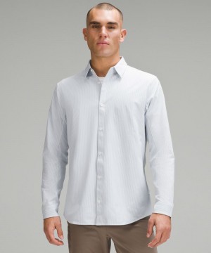 πουκαμισα Lululemon New Venture Slim-Fit Long-Sleeve ανδρικα ασπρα μπλε Μπεζ | Greece-0349172